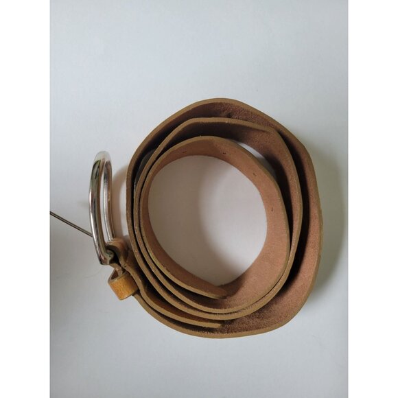 Vintage Womens Tan leather sequin belt Size Large silver buckle Boho Coastal - Picture 4 of 5